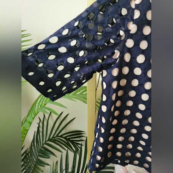 Ann Taylor Blue and Cream Eyelet Top - Picture 5 of 8